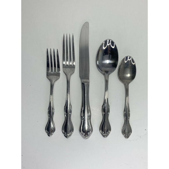 Leonard Silver EXETER, 29-Piece Stainless Glossy Flatware Set, Scroll Edge Korea - Picture 3 of 6